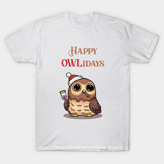 Happy Owlidays Christmas Owl T-Shirt by Takeda_Art